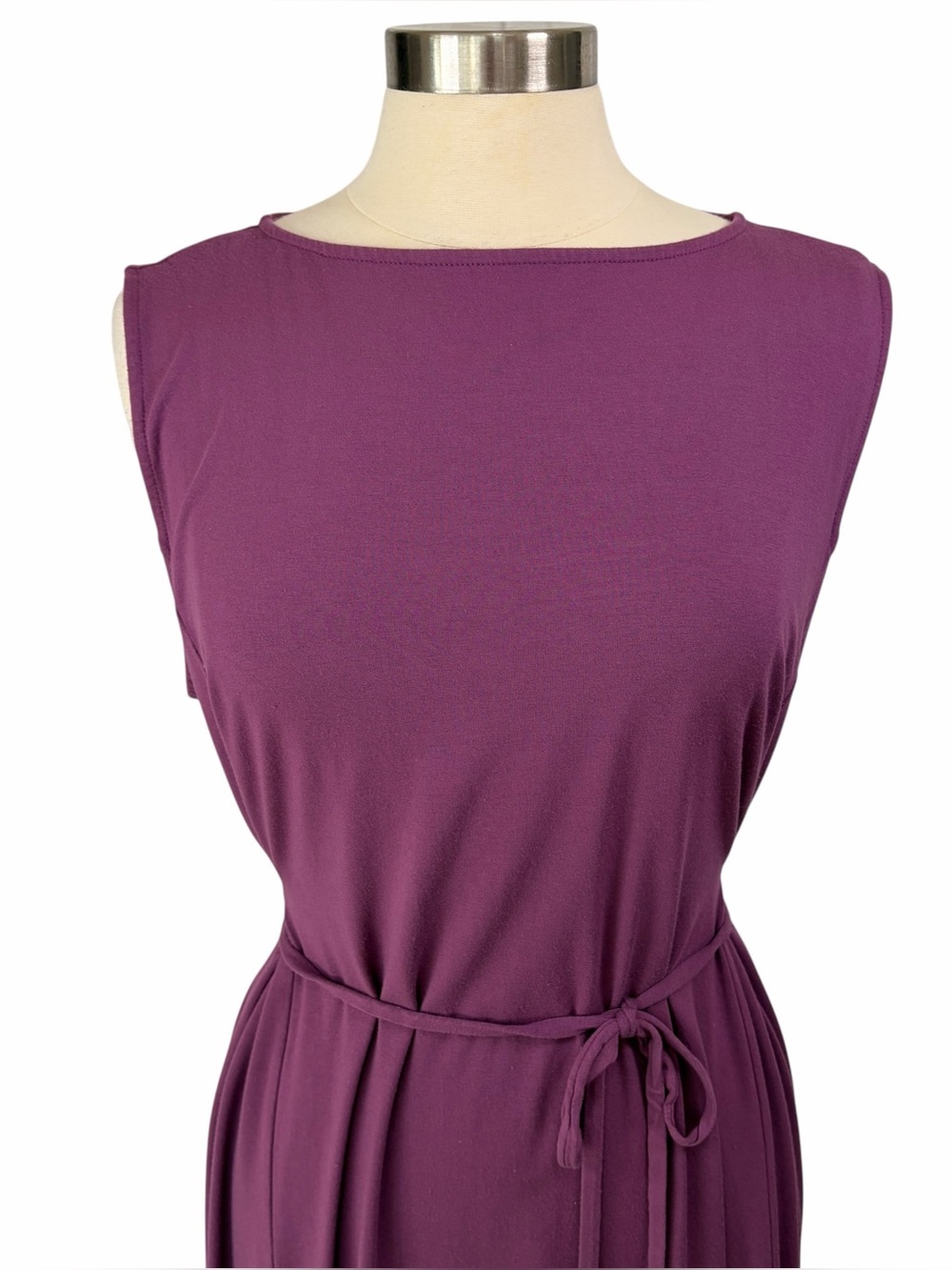 EILEEN FISHER Purple Boat Neck Midi Shift Dress Attached Tie Belt, XL - Picture 2 of 9